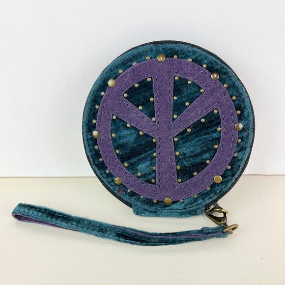 Lucky Brand Full Zip Round Velvet and Suede PEACE Wristlet - Picture 1 of 6